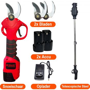 Kibani Telescopische Accu Takkenschaar - Inclusief 2 Accu's En 2 Bladen - Met Uitschuifbare Steel - Elektrische Snoeischaar - Bloemenschaar - Klein - Op Accu - 28 MM