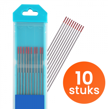 Wolfraam Elektroden Rood 10 stuks - TIG Elektroden Voor Gelijkstroom Lassen - Diameter 1.6 MM - Geschikt Voor TIG Lasapparaten - Type WT20
