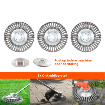 3 x 20 CM Kibani Universele Stalen Onkruidborstel - Geschikt Voor Alle Kibani Maaiers En Andere Maaiers Onkruidverwijderaar