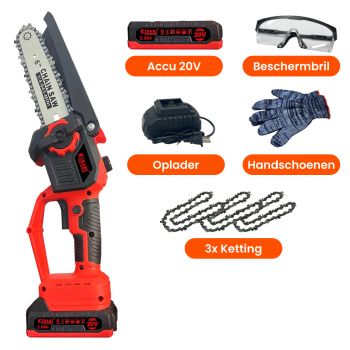 Kibani Accu Takkenzaag - Elektrische Zaag - Draadloos - Inclusief Accessoires - Mini Kettingzaag - 15 cm - Met Opbergkoffer