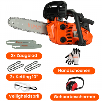 Kibani Kettingzaag Benzine 25.4 cc - 1 PK 2-Takt Motor – Inclusief Extra Accessoires Pakket Extra Blad , Ketting, Bril En Handschoen