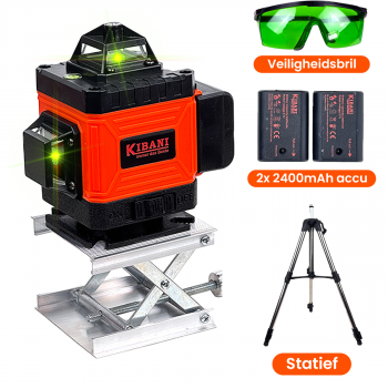 Kruislijnlaser 16 Lijnen Met Statief – Bouwlaser Zelfnivellerend – Rotatielaser – Laserwaterpas – Lijnlaser – Oplaadbare Accu – Laser Groen – Met Beschermbril en Opberg Koffer