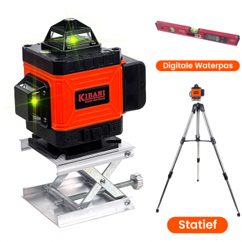 Kruislijnlaser 16 Lijnen met Statief eN Digitale Waterpas – Bouwlaser Zelfnivellerend – Rotatielaser – Laserwaterpas – Lijnlaser – Oplaadbare Accu – Laser Groen – Met Beschermbril en Opberg Koffer