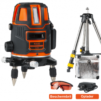 Kibani Kruislijnlaser Met Statief - Bouwlaser Zelfnivellerend - Kruislaser - Rotatielaser - Laserwaterpas - Lijnlaser - Oplaadbare Accu