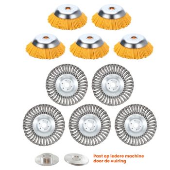 10 Delige Set 5x Staal 20 CM - 5 x 20 CM Nylon Onkruidborstel - Onkruidborstel Bosmaaier - Voegenborstel - Onkruidverwijderaar - Grastrimmer Nylon