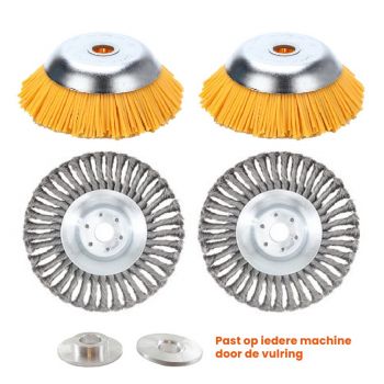 4 Delige Set  2 x Staal 20 CM - 2 x 20 CM Nylon Onkruidborstel - Onkruidborstel Bosmaaier - Voegenborstel - Onkruidverwijderaar - Grastrimmer Nylon