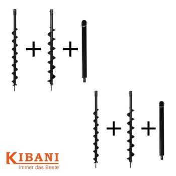 SET Kibani Grondboren 2x 60 MM + 2x 80 MM + 2x Verlengstuk Geschikt Voor Droge En Zandgrond Geschikt Voor De Kibani Grondboor 52 cc Met 2-Takt Motor