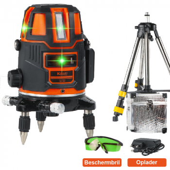 Kibani Kruislijnlaser met Statief - Bouwlaser Zelfnivellerend - Kruislijnlaser Zelfnivellerend - Kruislaser - Rotatielaser - Laserwaterpas - Lijnlaser - Oplaadbare Accu - Groen - met Statief en Opberg Box