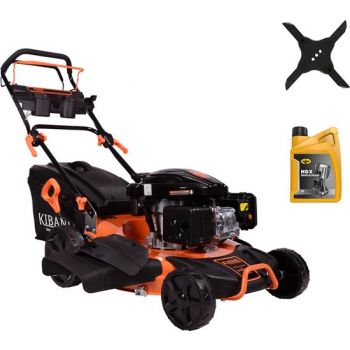 Kibani Benzine Grasmaaier - 196 cc - 4.7 PK 4-Takt Motor – Maaibreedte 53 CM – 8 Instelbare Maaihoogtes – Inclusief 62 Liter Opvangbak Met Mulchfunctie + Olie En Extra Maaimes