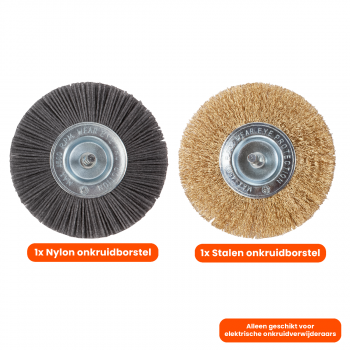 Kibani Universele Borstelset Diameter 11 CM Voor De Kibani Elektrische Onkruidborstel - 1x Staal En 1x Nylon Onkruidborstel