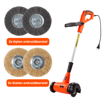 Kibani Elektrische Onkruidborstel 400 Watt Inclusief 4 Borstels 11 cm Diameter 2x Stalen en 2x Nylon Borstelset