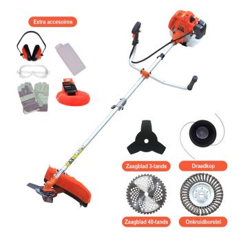Kibani Bosmaaier 4 in 1 Tool – Bosmaaier Benzine - 52 cc 1.9 PK Onkruidborstel - 40-tands Zaagblad - Maaidraad - Veiligheidsset