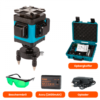 Kruislijnlaser 16 Lijnen Met accessoire Koffer - Bouwlaser Zelfnivellerend - Kruislijnlaser Rotatielaser Laserwaterpas Met Oplaadbare Accu Met Beschermbril En Opberg Box