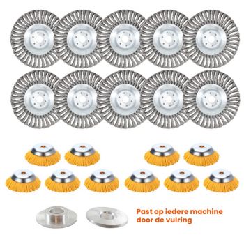 20 Delige Set 10 x Staal 20 CM - 10 x 20 CM Nylon Onkruidborstel - Onkruidborstel Bosmaaier - Voegenborstel - Onkruidverwijderaar - Grastrimmer Nylon