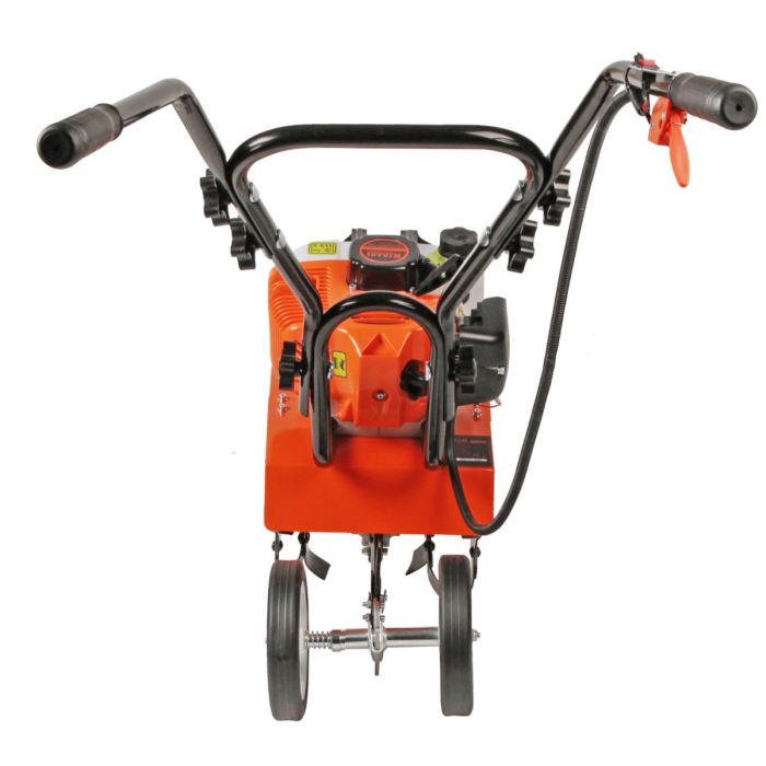 2-takt motorhak, benzine, 52 cc, 1,9 kW, wielaandrijving, motorhak, tuinfrees, 6500-7000 tpm, 35 cm diepte, 3-10 cm werkbreedte, hakfrees, benzine, tuinfrees